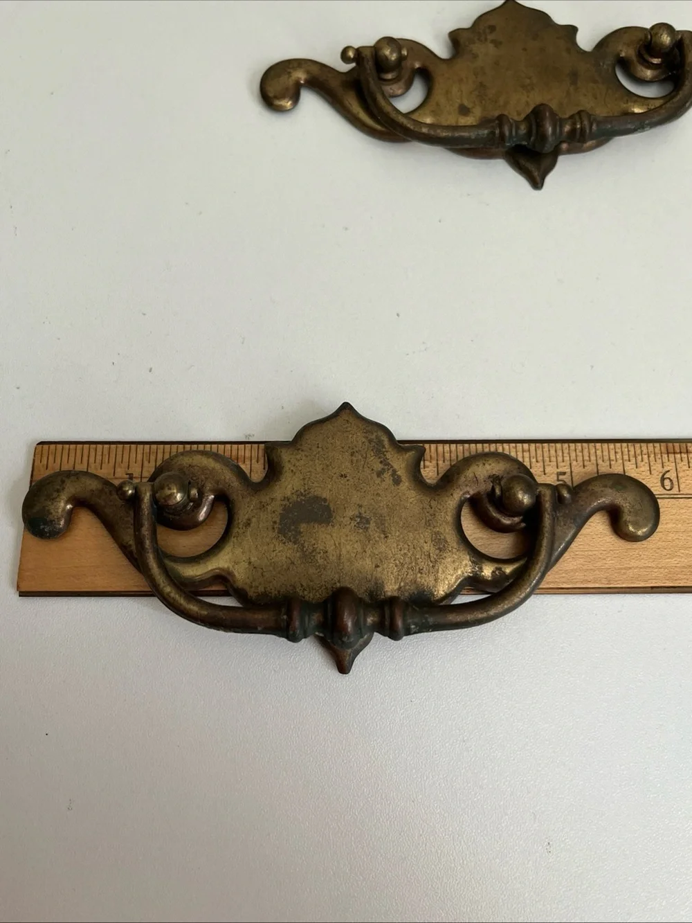 Vintage Brass Bronze Plate Batwing Drawer Pulls Chippendale Style Large Lot of 4